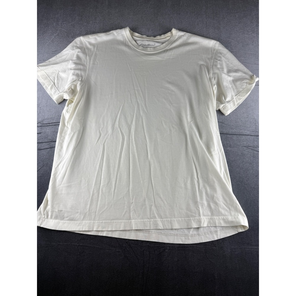 Eddie Bauer Womens Short Sleeve T-Shirt Cream Off White Cotton Crew Neck Large